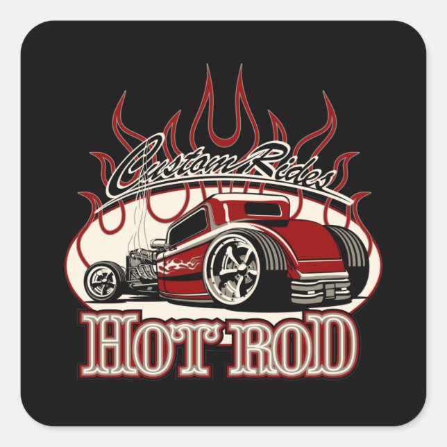 Cartoon hot rod square sticker (Front)