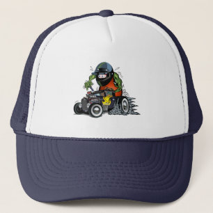 Cartoon hot rod trucker hat
