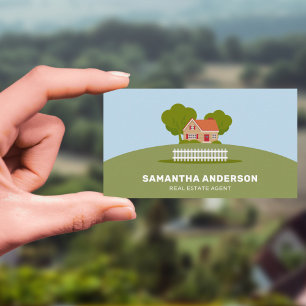 Cartoon House in Countryside - Real Estate Agent Business Card