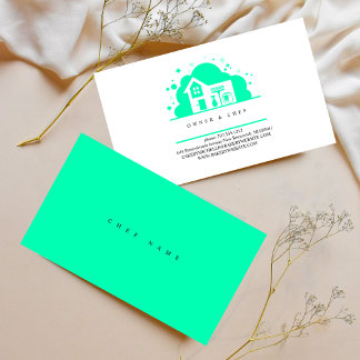 Cartoon house Maid Cleaning Services blue Business Card