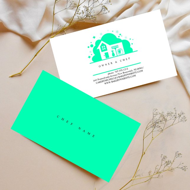 Cartoon house Maid Cleaning Services blue Business Card (Creator Uploaded)