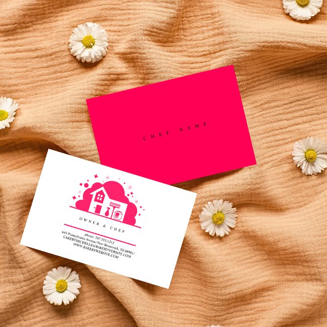 Cartoon house Maid Cleaning Services pink Business Card (Creator Uploaded)