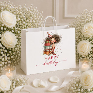 Cartoon Humour Woman Marsala Script Birthday gift Large Gift Bag