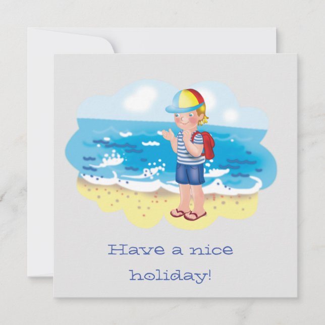 Cartoon illustration - Boy on the beach Holiday Card (Front)