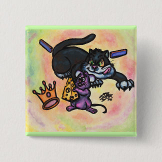 Cartoon Illustration Cat Mouse Cheese Crown Walls 15 Cm Square Badge