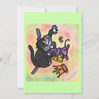 Cartoon Illustration Cat Mouse Cheese Crown Walls Invitation