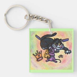 Cartoon Illustration Cat Mouse Cheese Crown Walls Key Ring