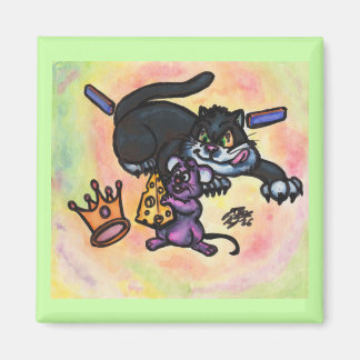 Cartoon Illustration Cat Mouse Cheese Crown Walls Magnet