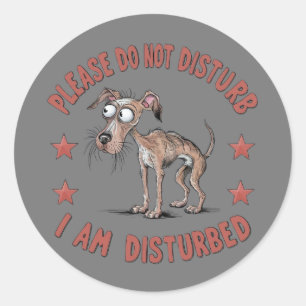 Cartoon illustration featuring a dishevelled dog classic round sticker