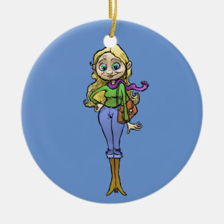 Cartoon illustration of a beautiful woman. ceramic tree decoration