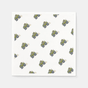 Cartoon illustration of a Elephant driving a jeep. Napkin