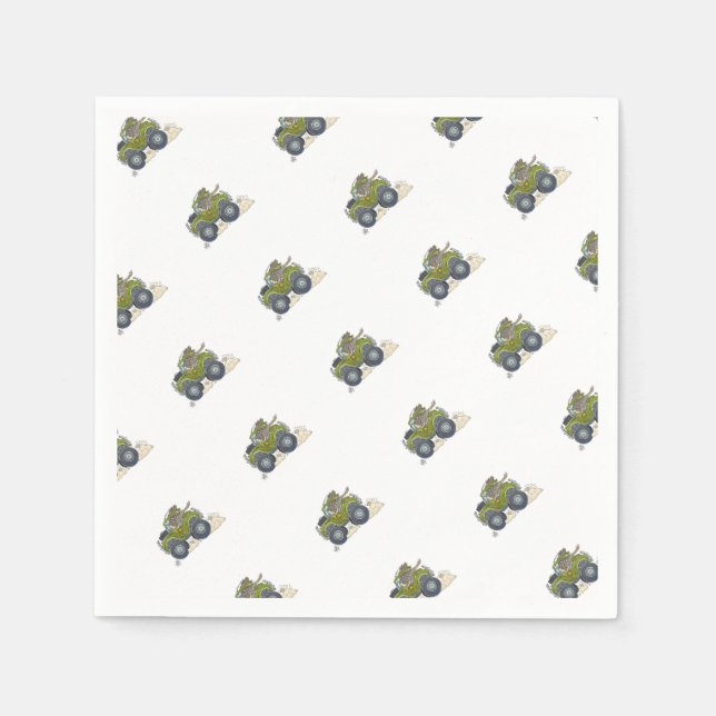 Cartoon illustration of a Elephant driving a jeep. Napkin (Front)