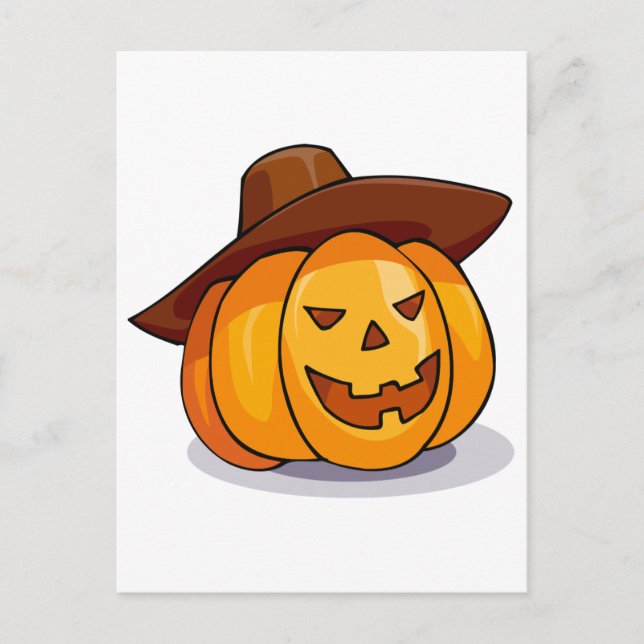 Cartoon Jack-o-Lantern Pumpkin Wearing Cowboy Hat Postcard (Front)