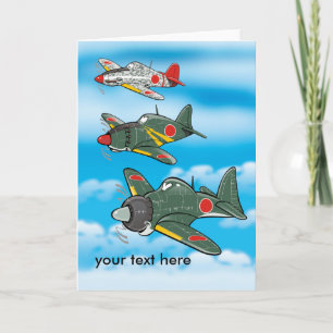 Cartoon japanese planes greeting card
