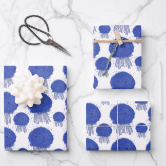 Cartoon Jellyfish Watercolor Painting Pattern Wrapping Paper Sheet
