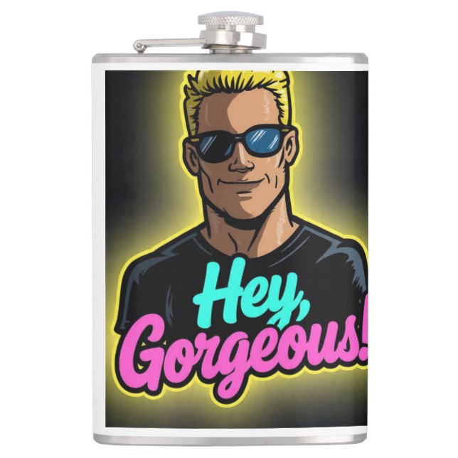Cartoon Johnny Bravo–Style Character Hip Flask (Front)