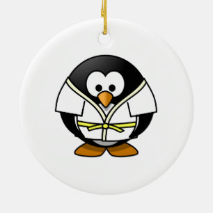 Cartoon Judo Penguin Ceramic Tree Decoration