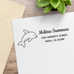 Cartoon Jumping Dolphin Return Address Rubber Stamp