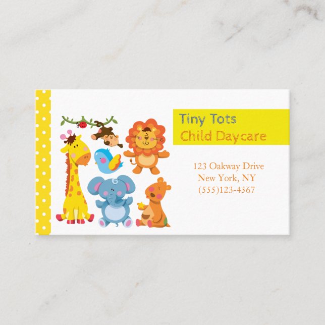 Cartoon Jungle Animals Child Daycare Service Business Card (Front)