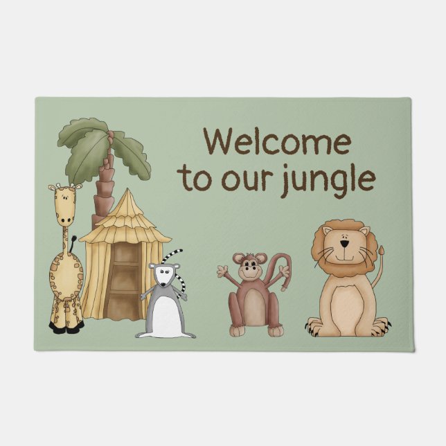 Cartoon Jungle Animals Door Mat (Front)