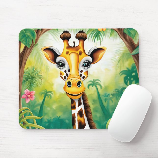 Cartoon Jungle Giraffe Mouse Mat (With Mouse)