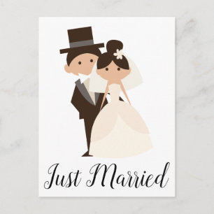 Cartoon Just Married Bride & Groom Wedding Announcement Postcard