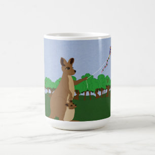 Cartoon Kangaroos Flying a Kite Coffee Mug