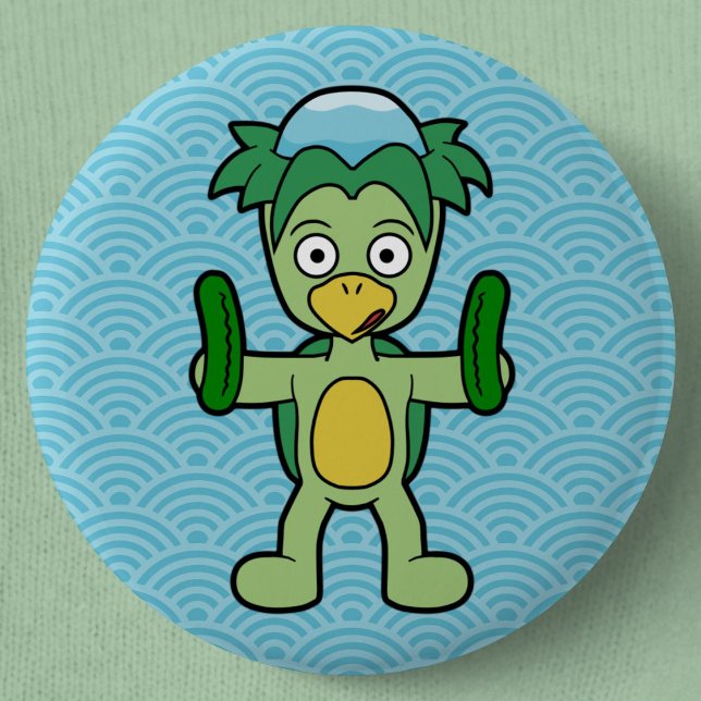 Cartoon Kappa Yokai- Japanese Folklore  6 Cm Round Badge (Cartoon Kappa Yokai Can Badge- Detail View)