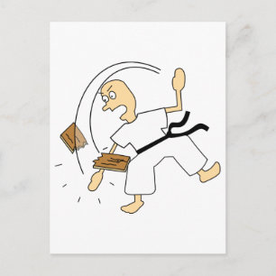 Cartoon Karate Man Chopping Wooden Board with Hand Postcard