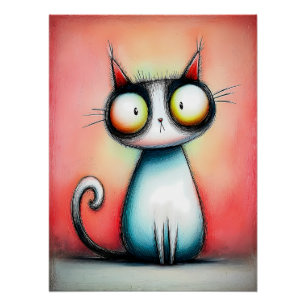 Cartoon Katze mit großen Augen Poster