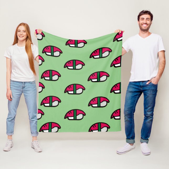 Cartoon Kawaii Sushi, Fish Rice & Seaweed Fleece Blanket (In Situ)