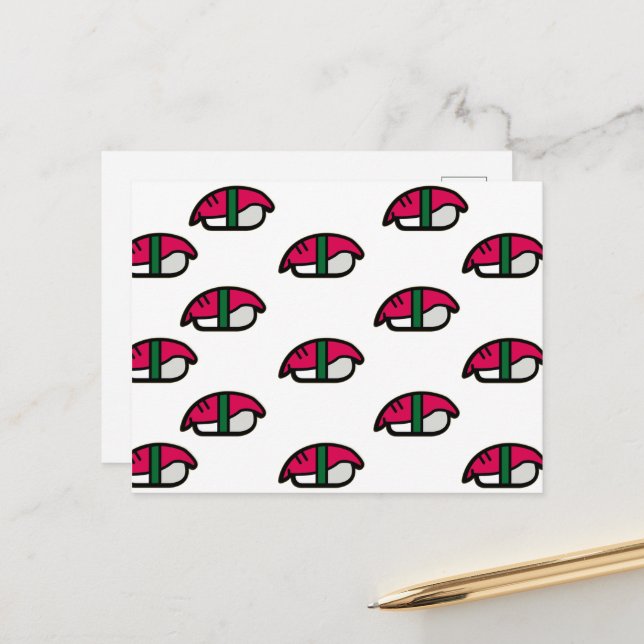 Cartoon Kawaii Sushi, Fish Rice & Seaweed Postcard (Front/Back In Situ)