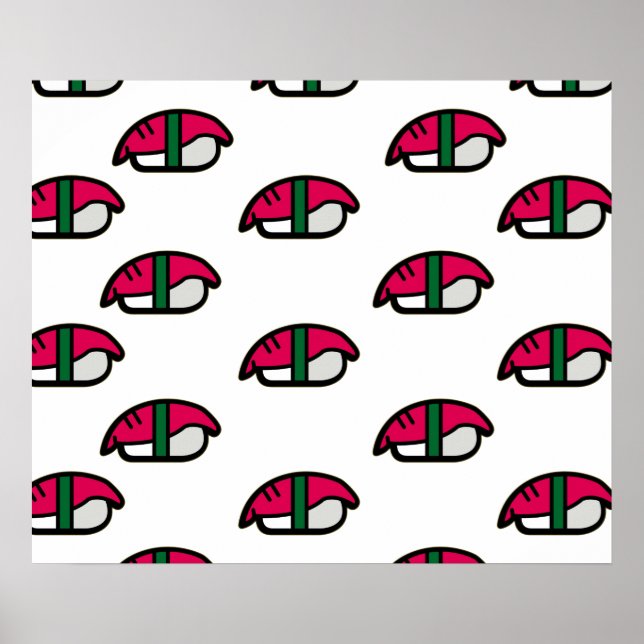 Cartoon Kawaii Sushi, Fish Rice & Seaweed Poster (Front)