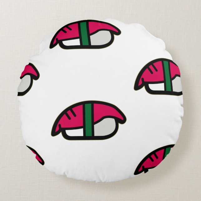 Cartoon Kawaii Sushi, Fish Rice & Seaweed Round Cushion (Front)