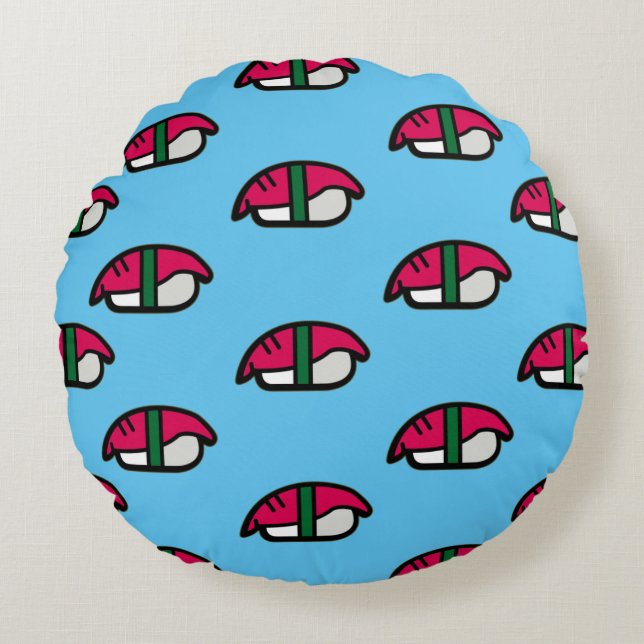 Cartoon Kawaii Sushi, Fish Rice & Seaweed Round Cushion (Front)