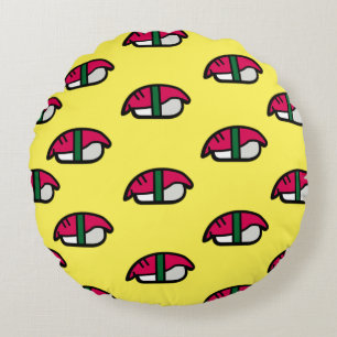 Cartoon Kawaii Sushi, Fish Rice & Seaweed Round Cushion