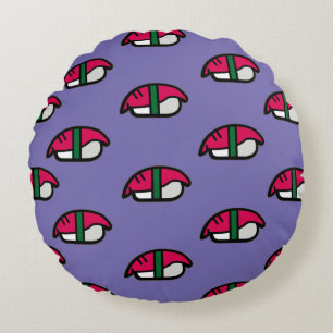 Cartoon Kawaii Sushi, Fish Rice & Seaweed Round Cushion