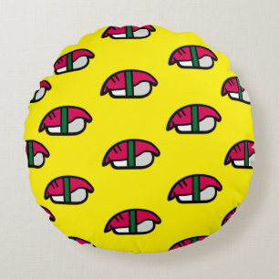 Cartoon Kawaii Sushi, Fish Rice & Seaweed Round Cushion
