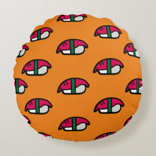 Cartoon Kawaii Sushi, Fish Rice & Seaweed Round Cushion