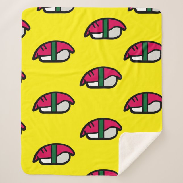 Cartoon Kawaii Sushi, Fish Rice & Seaweed Sherpa B Blanket (Front)