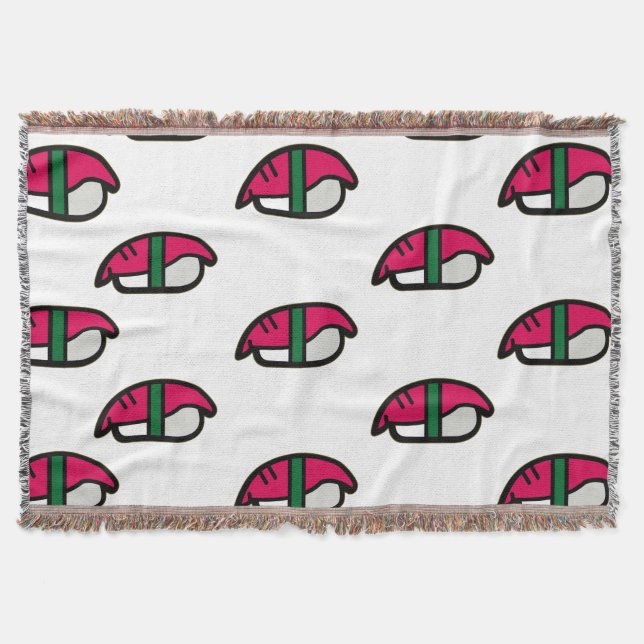 Cartoon Kawaii Sushi, Fish Rice & Seaweed Throw Blanket (Front)