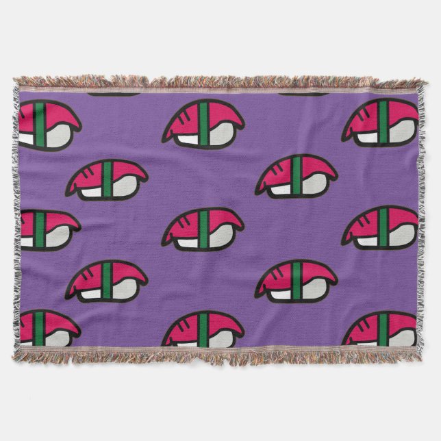 Cartoon Kawaii Sushi, Fish Rice & Seaweed Throw Blanket (Front)