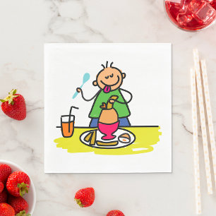 Cartoon Kid Enjoying Meal with Juice and Egg Napkin