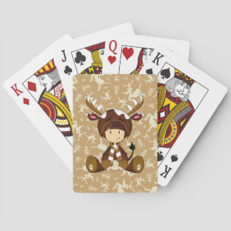 Cartoon Kid in Reindeer Costume Playing Cards