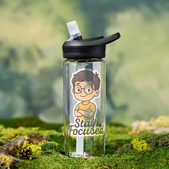  Cartoon Kid Sticker with Glasses – "Stay Focused Water Bottle (Outdoor (Rotated))