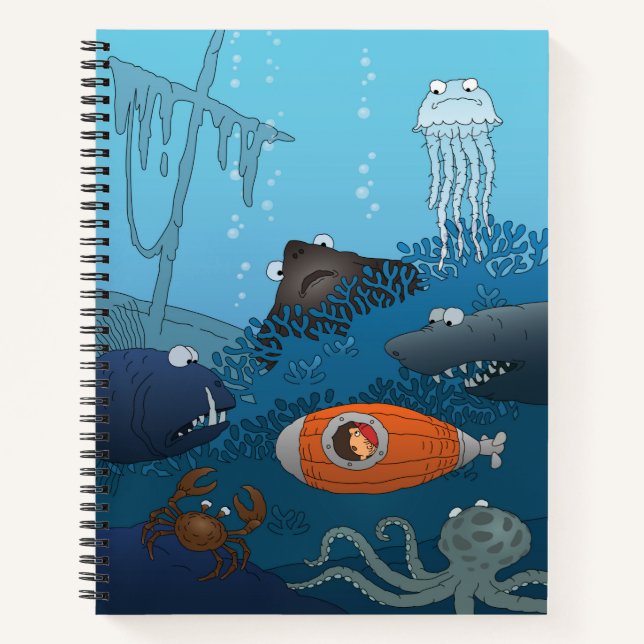 Cartoon Kid Submarine Undersea World Notebook (Front)