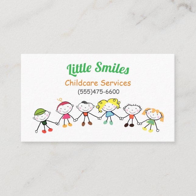 Cartoon Kids Child Daycare Services Business Card (Front)