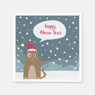 Cartoon kitten, christmas santa hat cat napkin