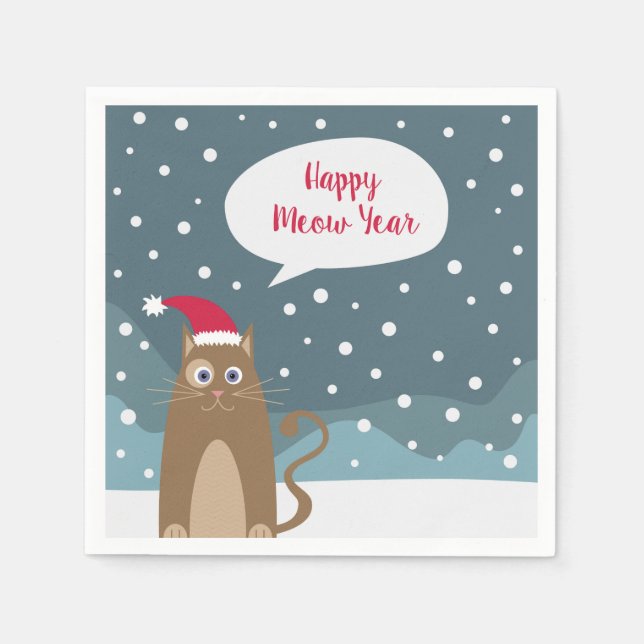 Cartoon kitten, christmas santa hat cat napkin (Front)