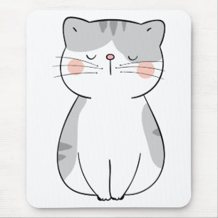 Cartoon Kitten Cute Gray White Tiger Tabby Cat Mouse Mat